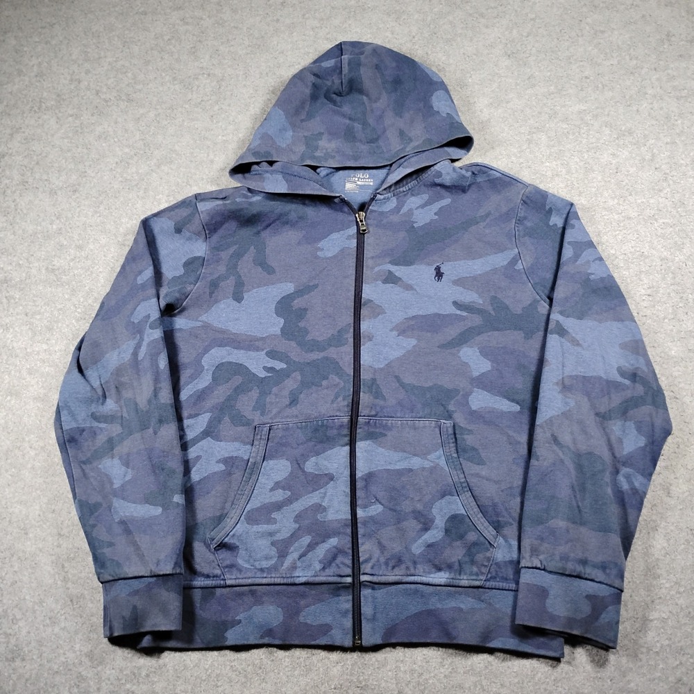 Polo Ralph Lauren Performance Mens Large Blue Camo Full Zip Hoodie Sweatshirt